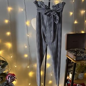 SHEIN Black and White Checkered High-Waist Pants
